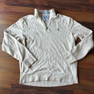 Polo Ralph Lauren Mens 1/4 Quarter Zip Pullover Sweater Beige Pony Logo